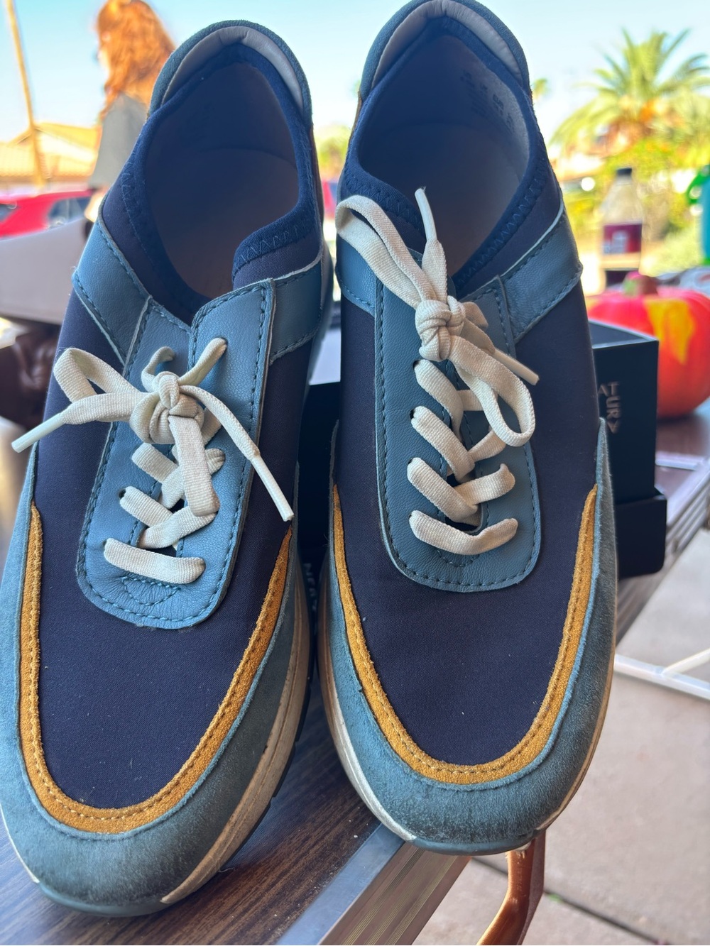 Naturalizer Men's Navy and Mustard Lace-Up Sneakers